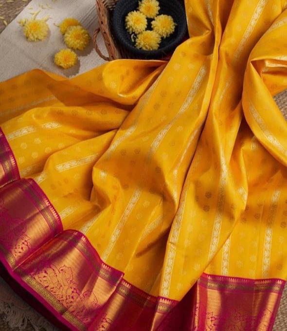 Valiba Soft Banarasi Silk Saree With Weaving Yellow Jacquard Saree.