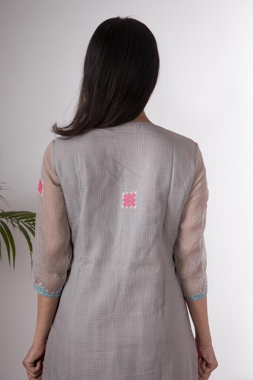 Adira' Hand Embroidered Grey kurta. 2pc set (kurta and dupatta)