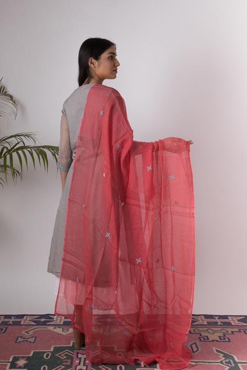 Adira' Hand Embroidered Grey kurta. 2pc set (kurta and dupatta)