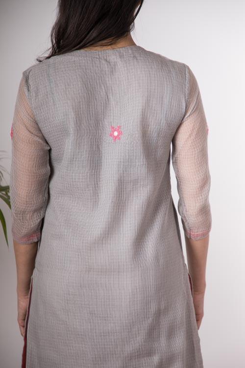 Dhara 'Hand Embroidered grey kotta doriya kurta . 2pc set (kurta and dupatta)
