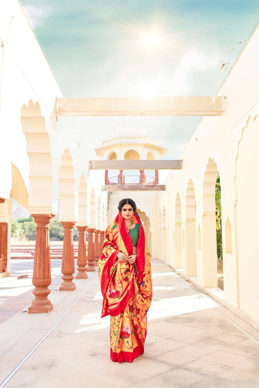 Valiba Red Paithani Flower Design For Merriage Function And Party Wear Saree