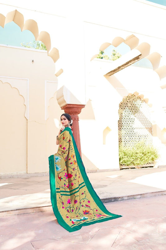 Valiba Green Paithani Flower Design For Merriage Function And Party Wear Saree