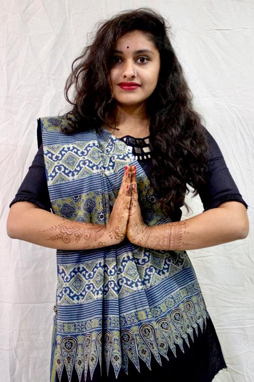 Handblock Printed Natural Dyed Cotton Saree Col- Grey Blue, Rust.18