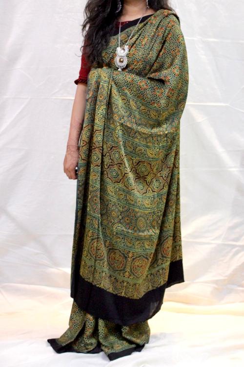 Handblock Printed Natural Dyed Modal Saree Col- Multi Jamavar.27