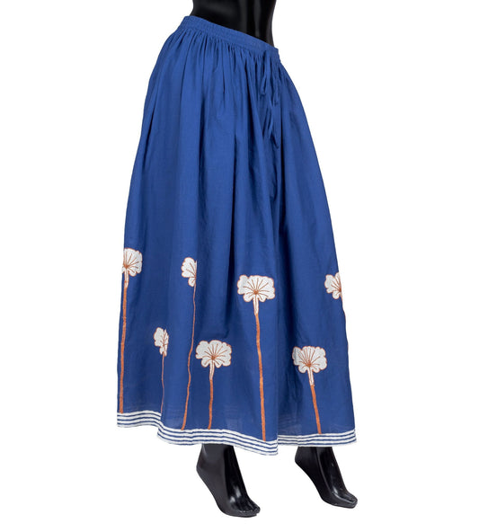 Printed Cotton Semi Flared Dori Embroidered Floor Length Skirt