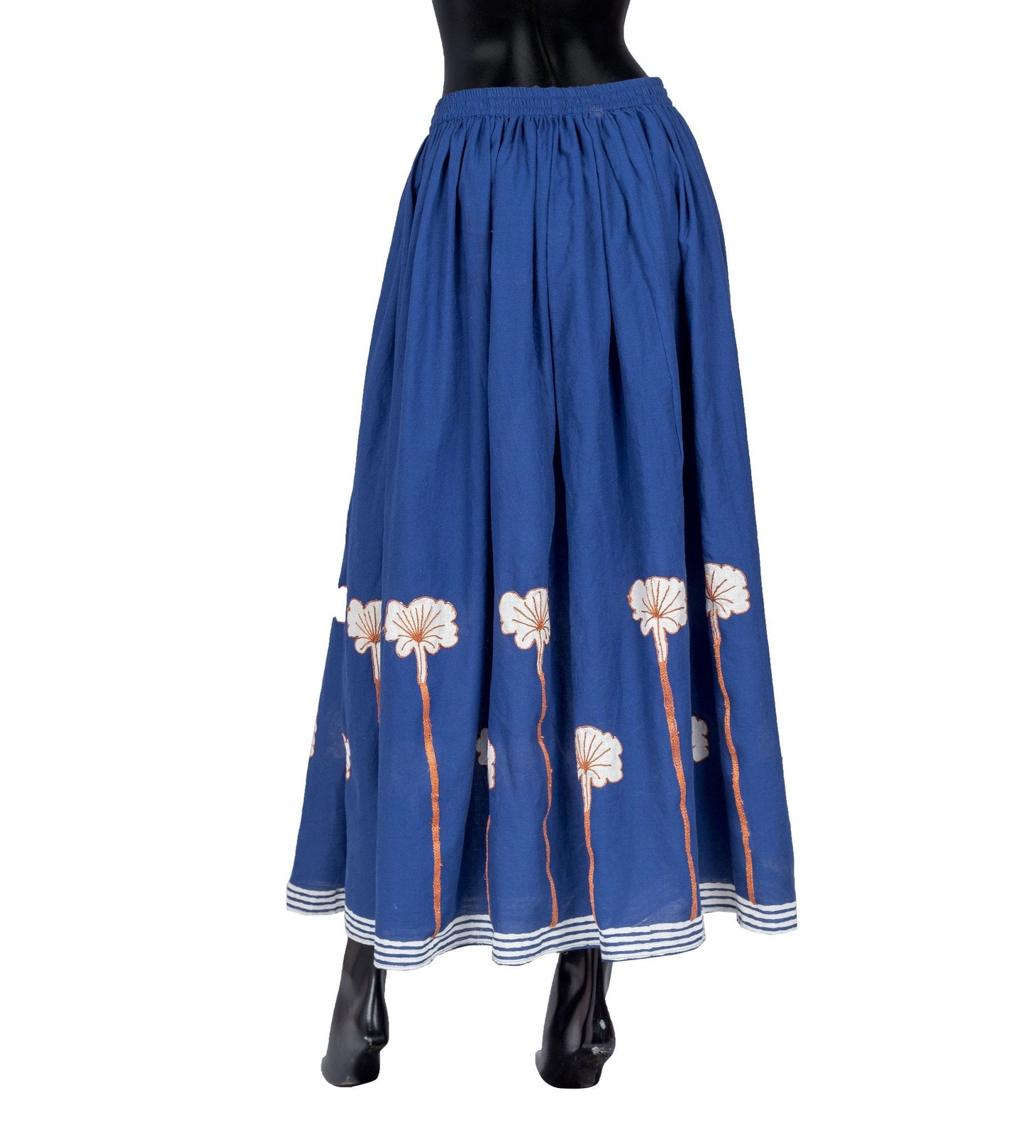 Printed Cotton Semi Flared Dori Embroidered Floor Length Skirt