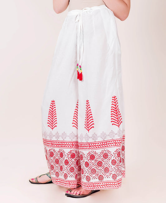 Hand Block Printed Flared Palazzos With Tribal Tassels