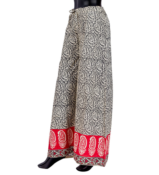 Beige/ Black / Rust Hand Block Print Indo Western Floor Length Palazzo