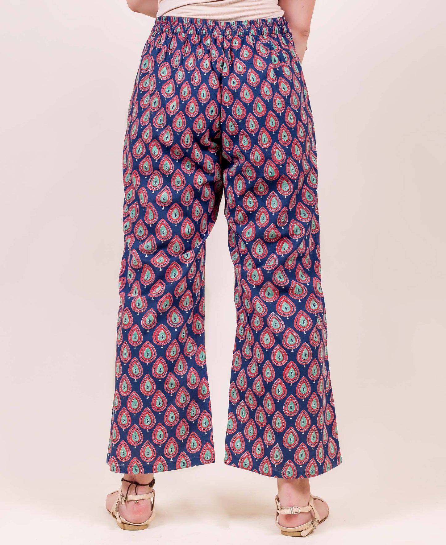 Indigo and Red Hand Block Printed Flared Palazzo