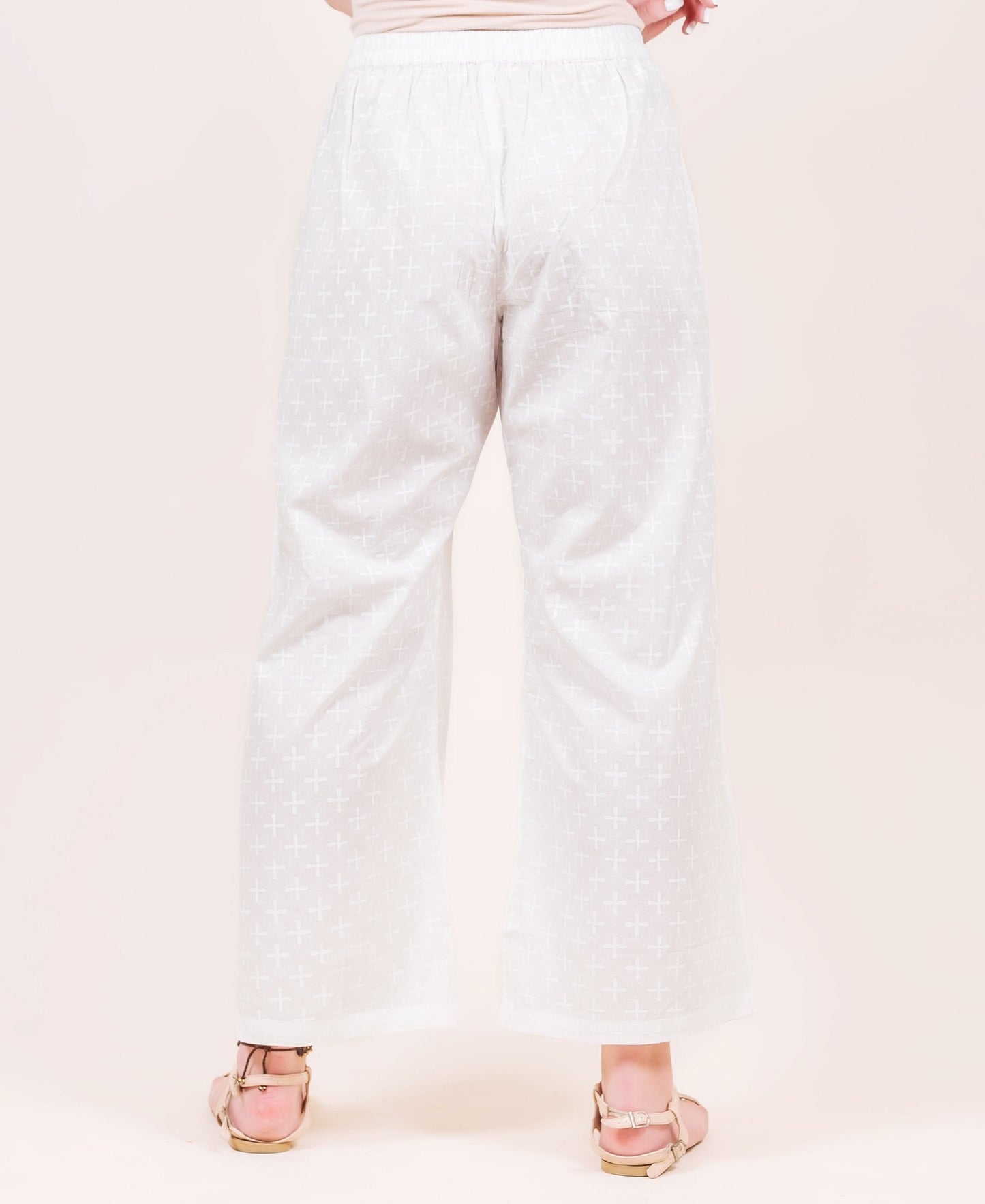 White Khadi Printed Flared Palazzo