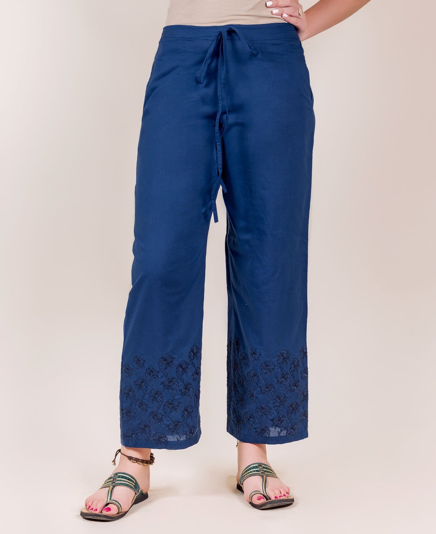 Indigo Embroidered Straight Fit Palazzo
