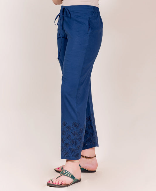 Indigo Embroidered Straight Fit Palazzo