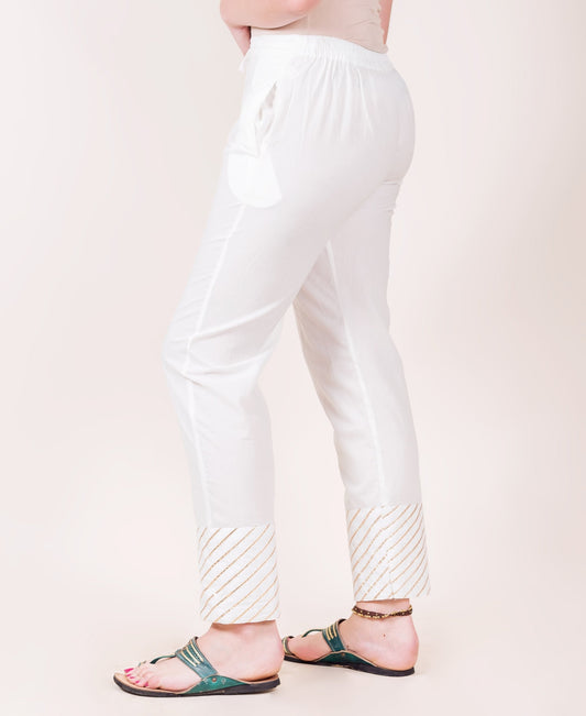 Straight White Pants with Gota Trim