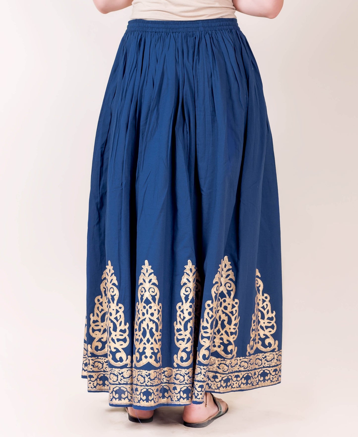 Indigo and Gold Hand Block Printed Skirt