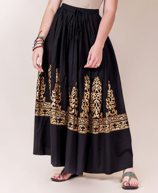 Black and Gold Hand Block Printed Skirt