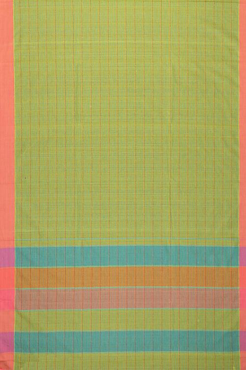 Chitrika Grid Lock Checks Cotton Handloom Saree Green