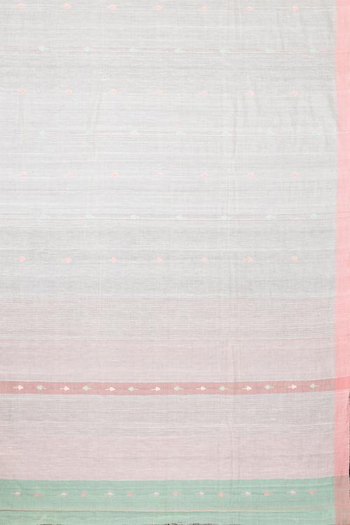 Chitrika Jamdani Akustripe Cotton And Handspun Handloom Saree Cream