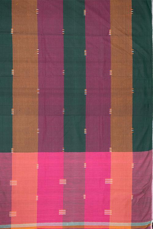 Chitrika Jamdani Radio Cotton And Handspun Handloom Saree Green Brown