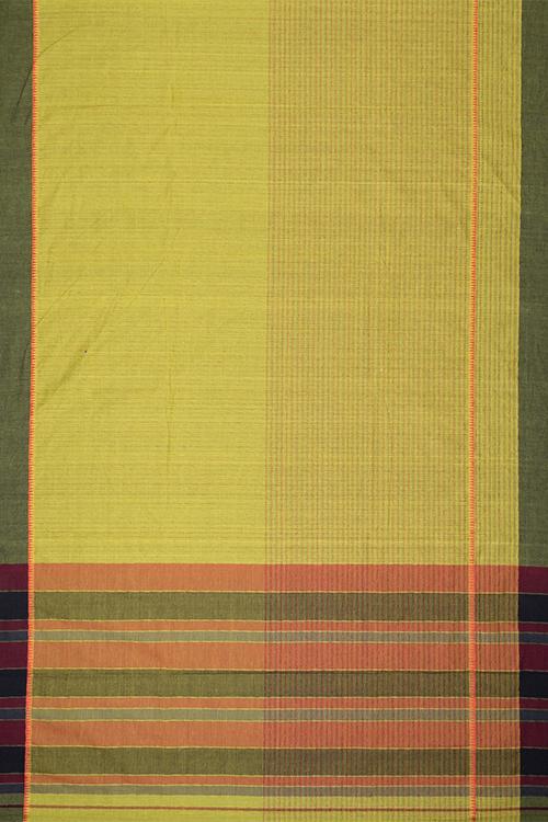 Chitrika Stripe Checkar Dobby Cotton Handloom Saree Green