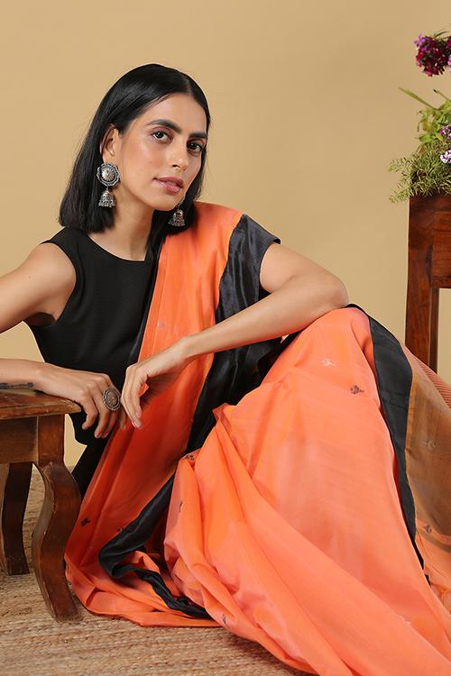Chitrika Comet Kuppadam Buta Cotton Handloom Saree Orange