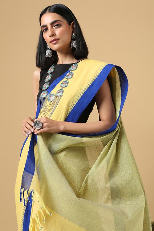 Chitrika Kuppadam Small Temple Kada Handspun Handloom Saree Lime