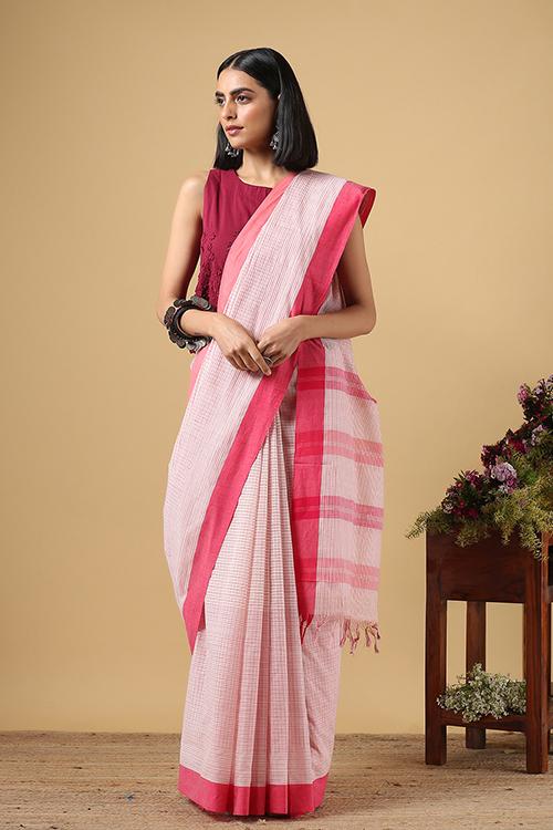 Chitrika Smart Checks Cotton Handloom Saree Cream