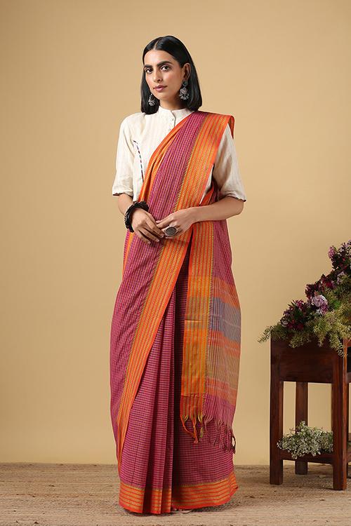 Chitrika Temple Touch Dobby Cotton Handloom Saree Dark Pink