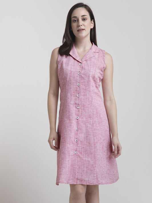 Cotton Chambray Shirt Dress - Red