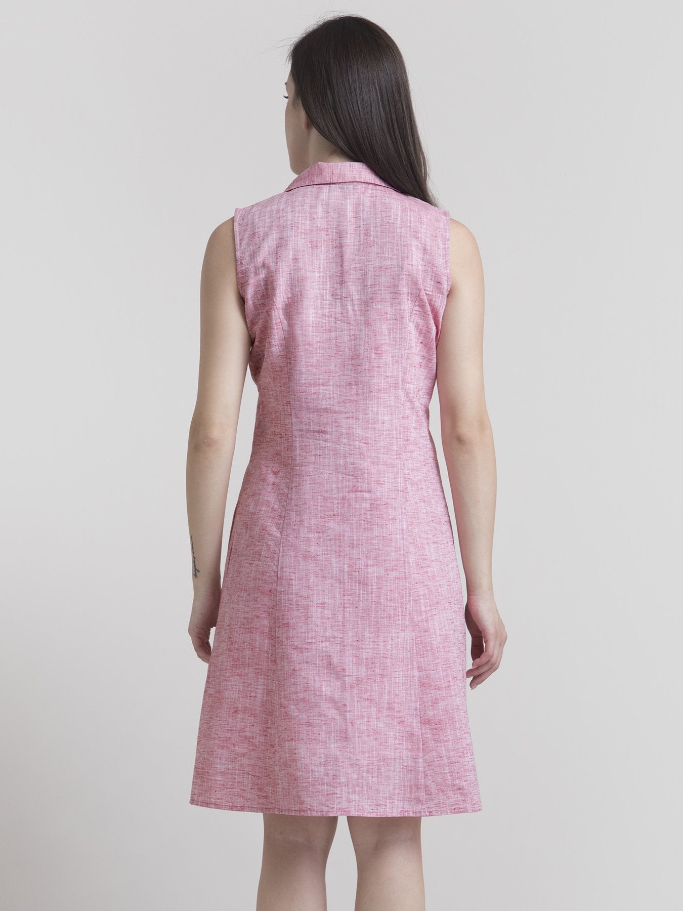 Cotton Chambray Shirt Dress - Red