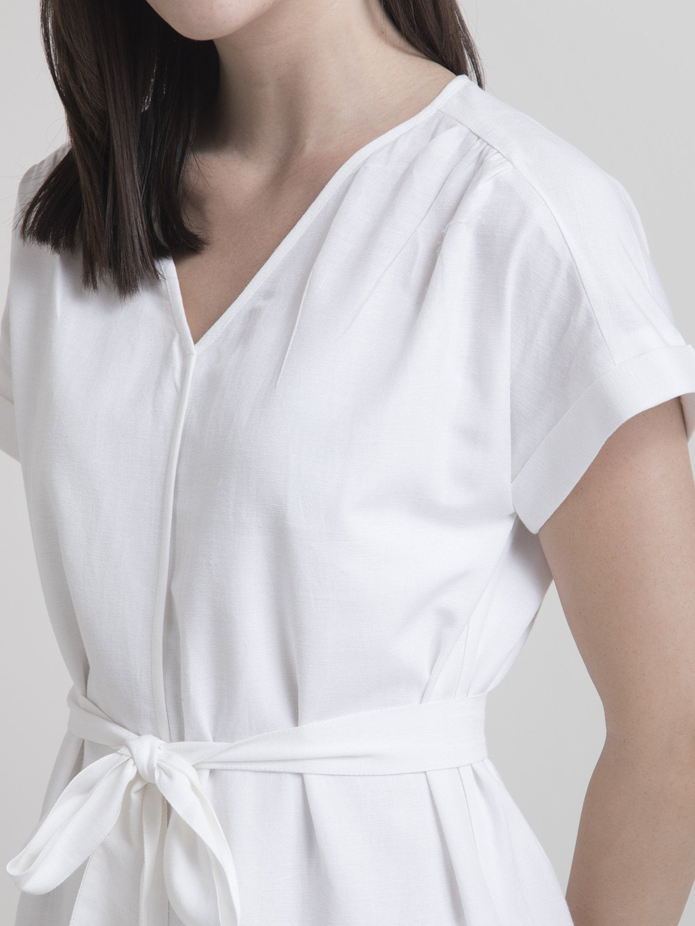 Cotton Drop Shoulder Tie Up Shift Dress - White