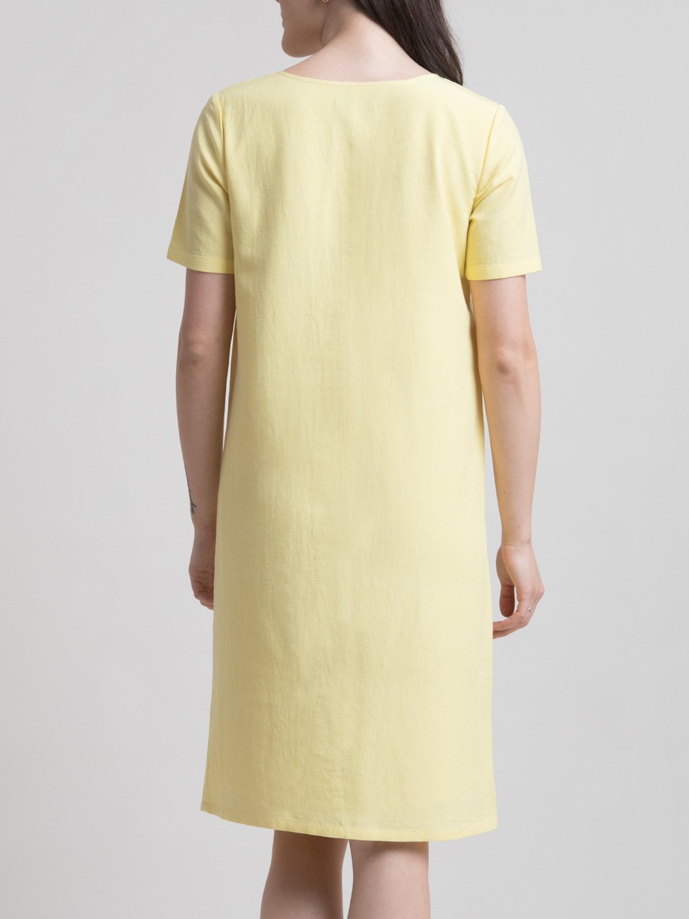 Cotton Square Neck Shirt Dress - Yellow