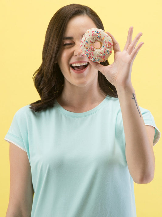 Cotton Round Neck Knitted Shift Dress - Aqua