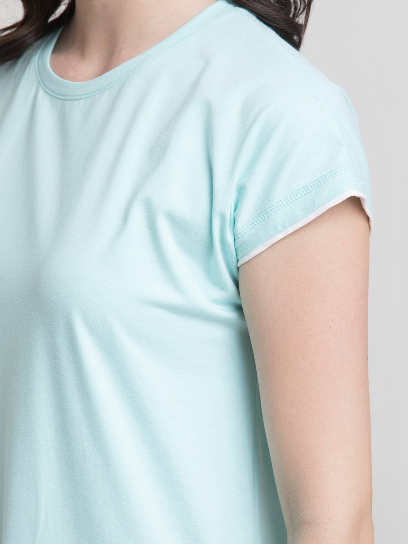 Cotton Round Neck Knitted Shift Dress - Aqua