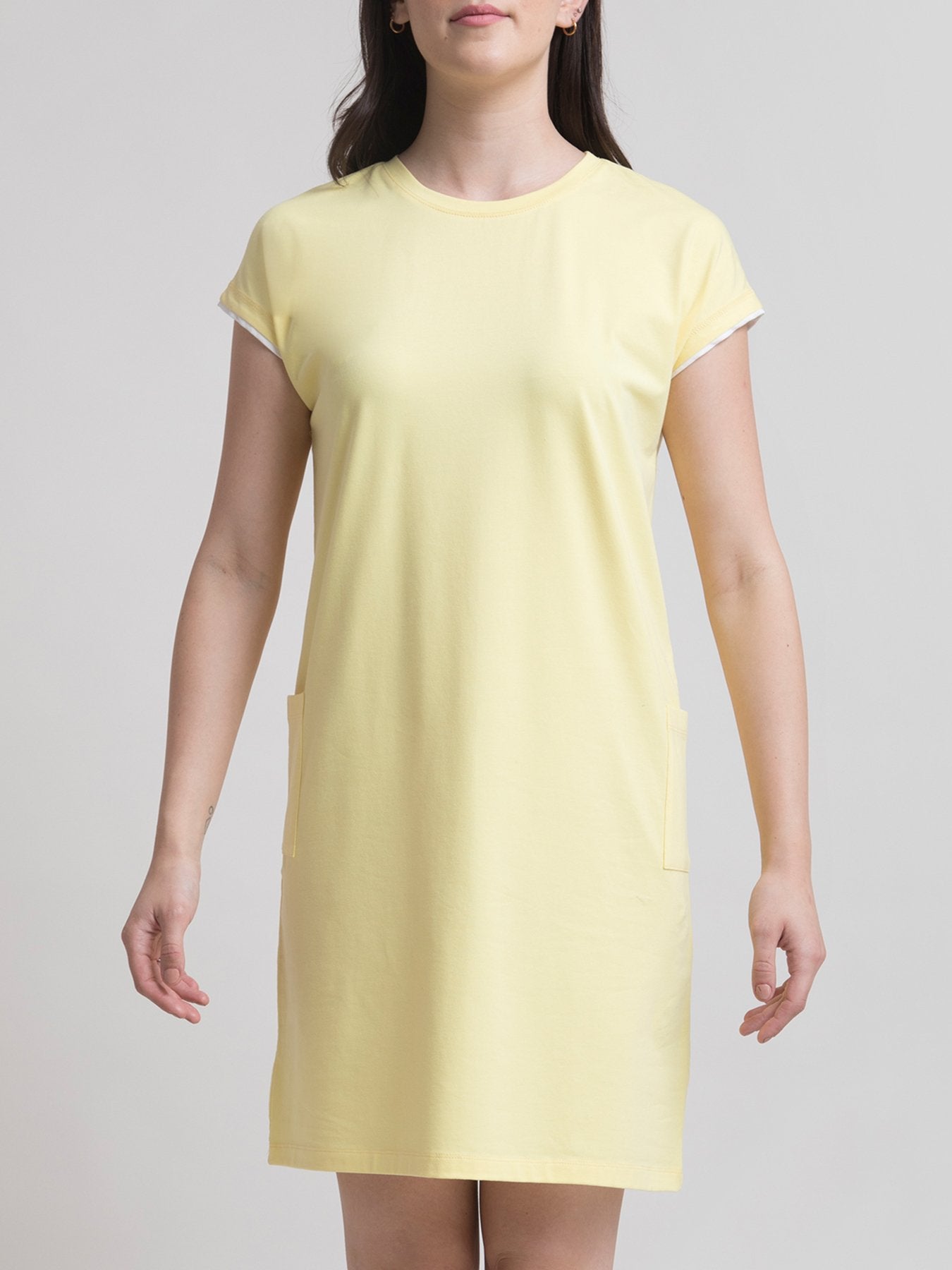 Cotton Round Neck Knitted Shift Dress - Yellow