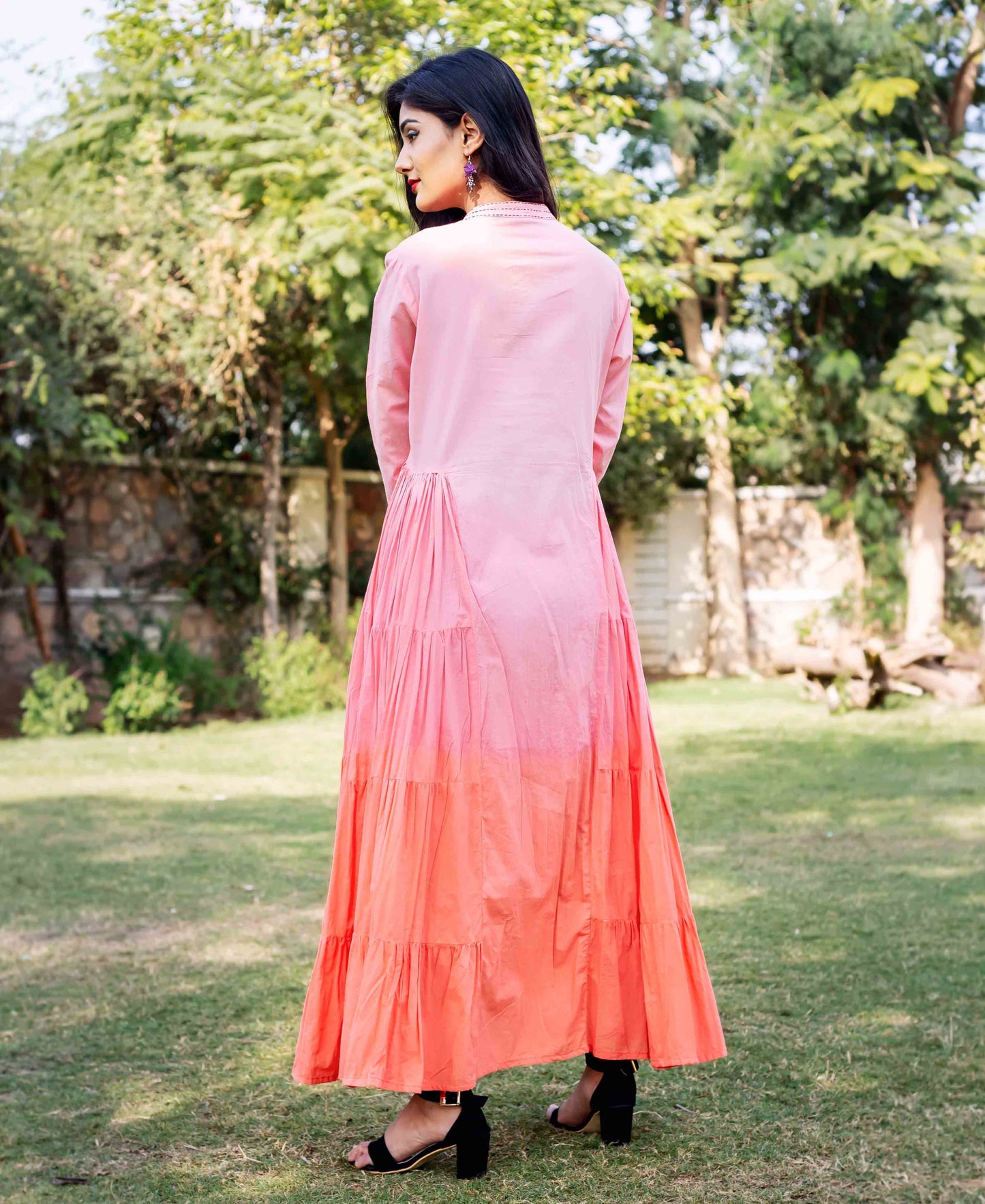 Peach Ombre Tier Long Dress