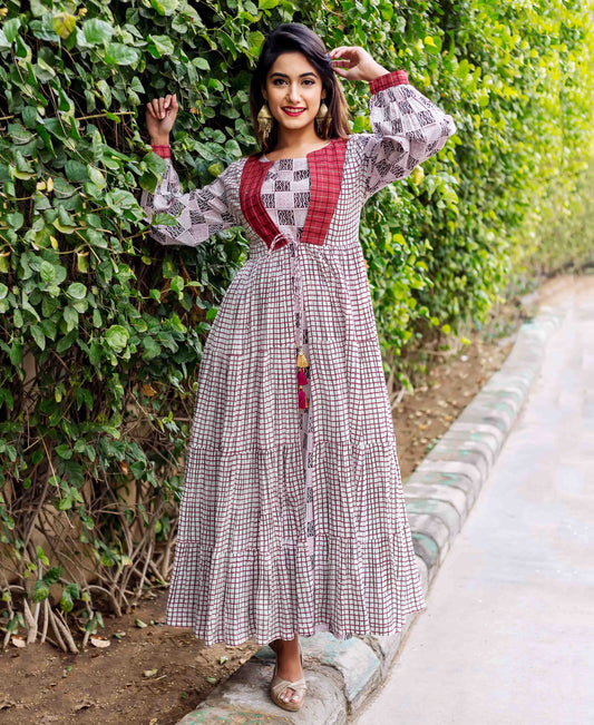 Double Layer Striped Printed Tiered Dress