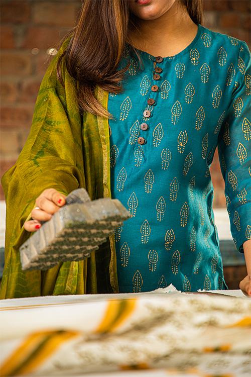 Poorvi : Handblock Printed Chanderi Silk Kurti