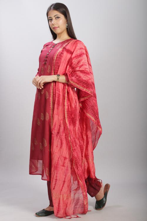 Bageshwari : Handblock Printed Chanderi Silk Kurti
