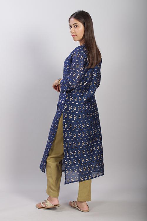 Charu Keshi : Handblock Printed Chanderi Silk Kurti
