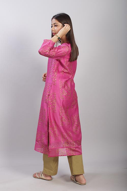 Kafi : Handblock Printed Chanderi Silk Kurti
