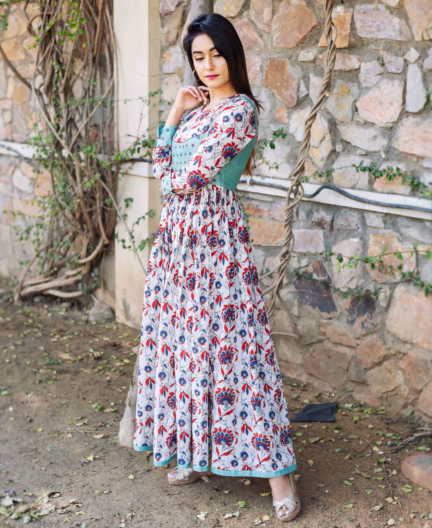 Multi Colored Hand Block Printed Anarkali Dress