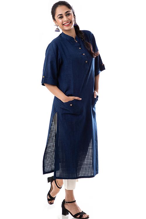 Creative Bee 'BOXI' Natural Indigo Dyed Handwoven Pure Cotton Tunic