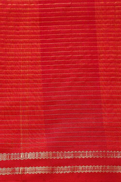 Handweave Maheshwari Handloom Silk Cotton Saree Col- Red, Blouse Colour -Red