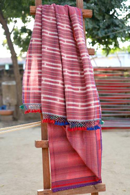 The Kutchi Extra Weft Weaving Cotton Saree Colour - Red-6