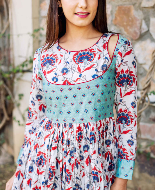 Multi Colored Hand Block Printed Anarkali Dress