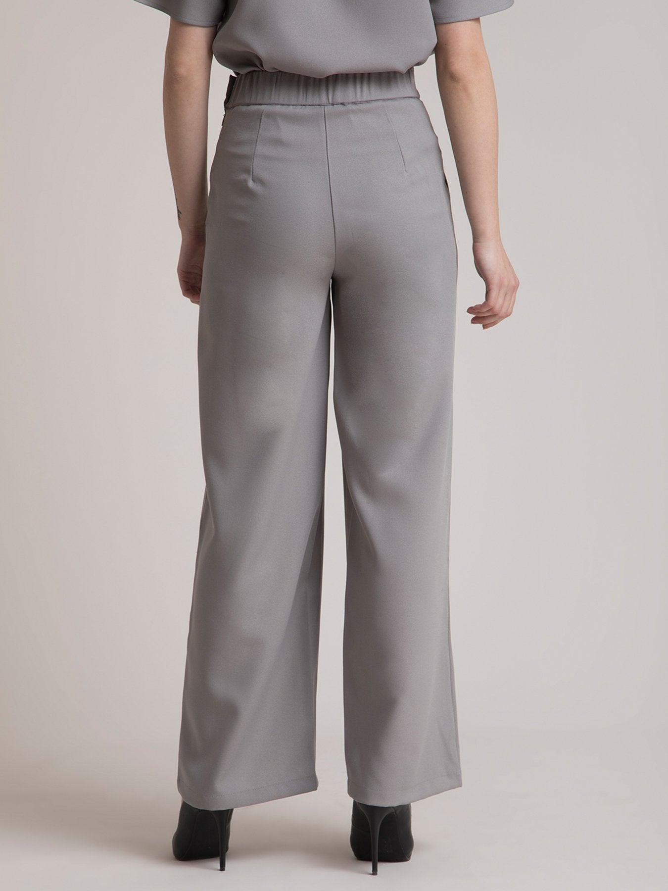 High Rise Wide Leg Pants - Grey