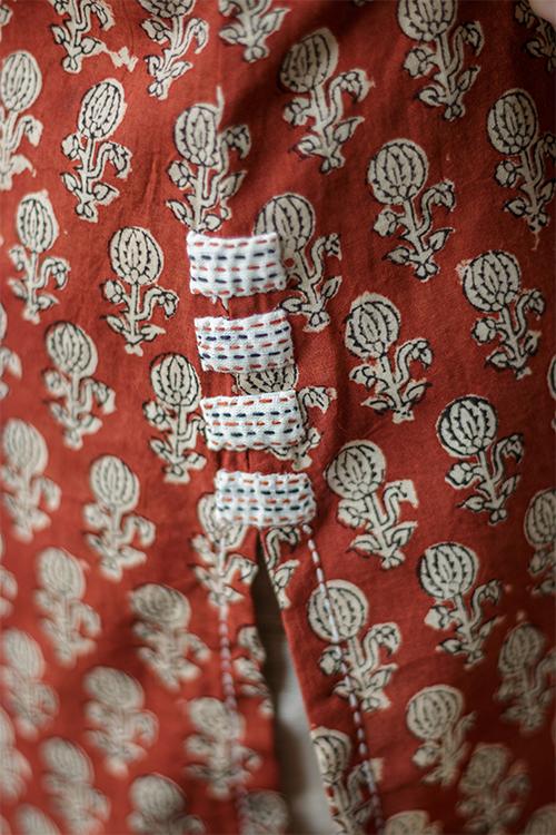 Bindani' Maroon Dabu Print Cotton Long Kurta