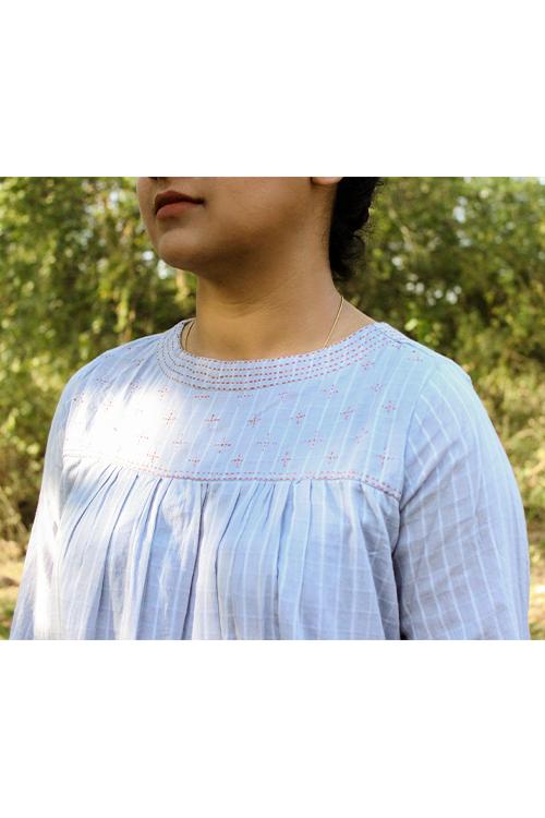 Loomar' Grey short plain full slv cotton kurta