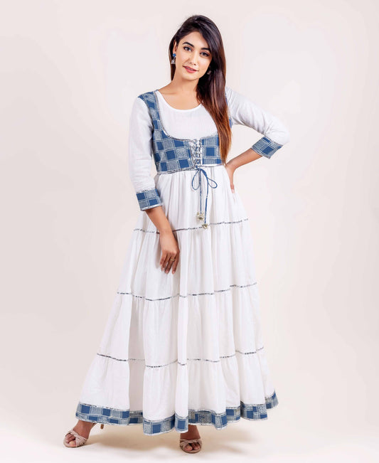 White and Indigo Tiered Dress