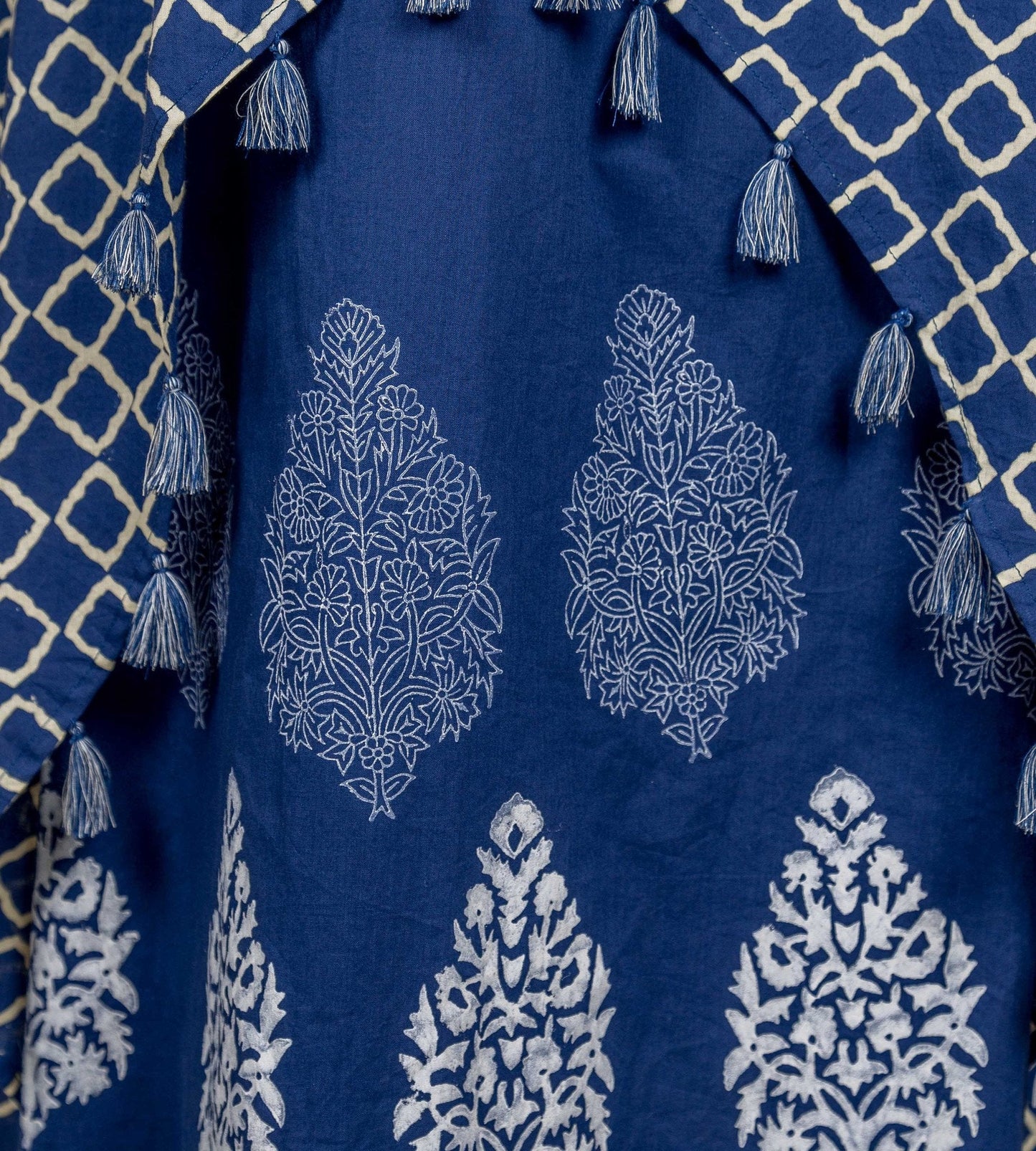 Indigo Blue Hand Block Printed Jacket Dress
